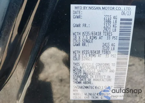 2014 Nissan Pathfinder Sl z USA, uszkodzony, nr VIN 5N1AR2MM7EC601927